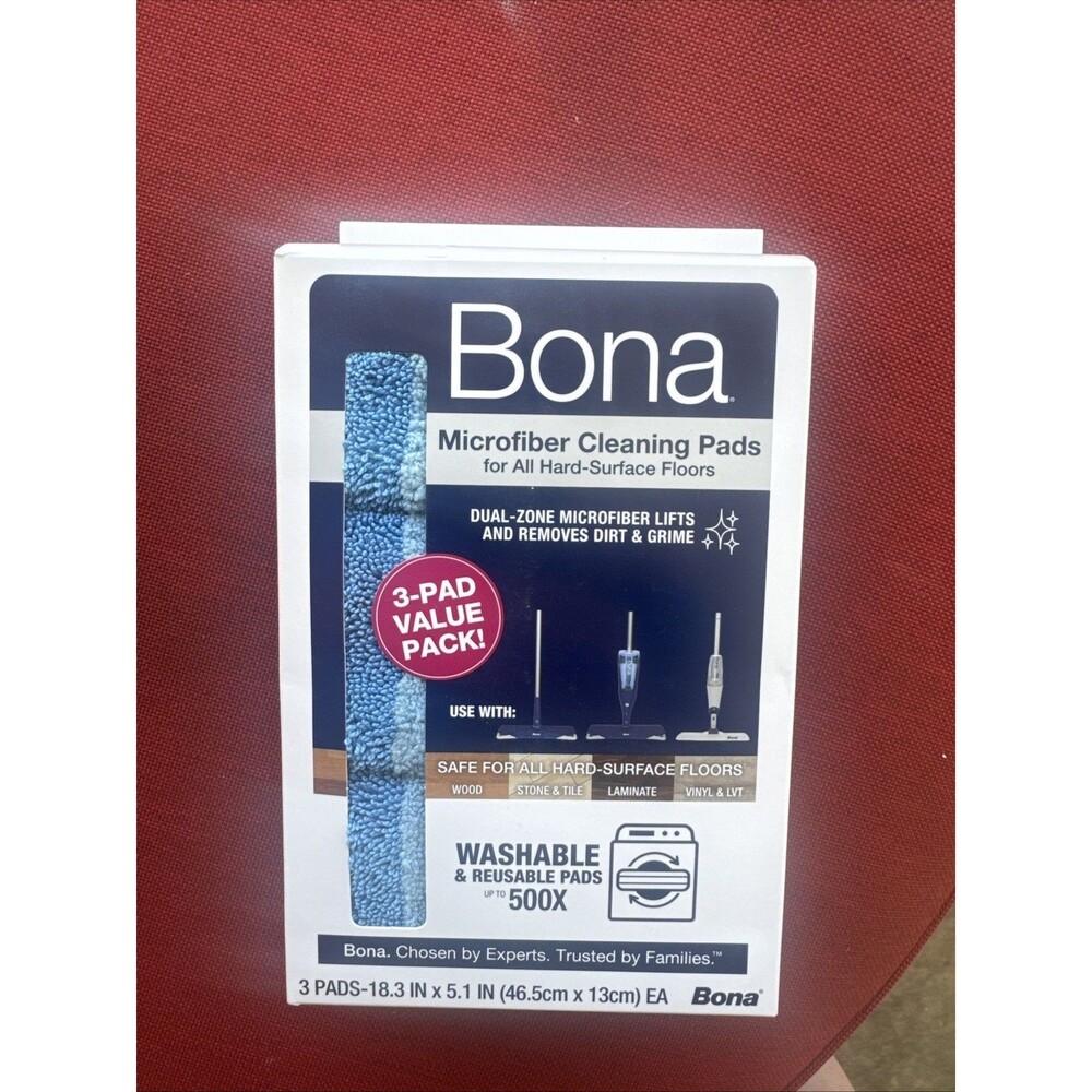 Bona Microfiber Cleaning Pads 3-Pack Washable Reusable Hardwood Floor Refills